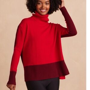Summersalt The Coziest Cashmere Blend Turtleneck Top in Pinot & Lava, size Small